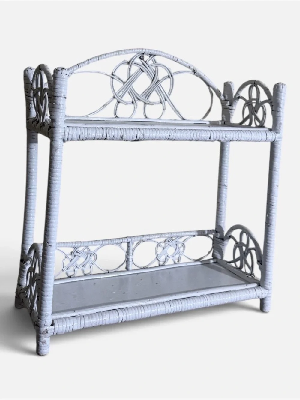 Vintage~1970s~White Wicker & Rattan ~ Two Tier ~ Wall Shelf